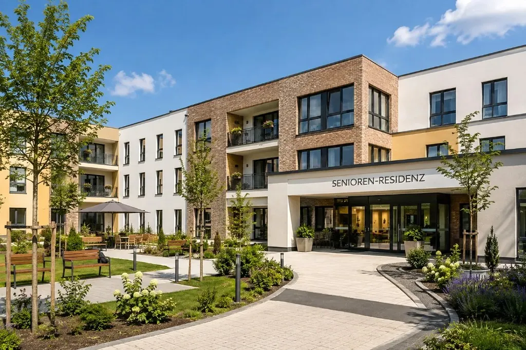 Modern senior residence with landscaped grounds